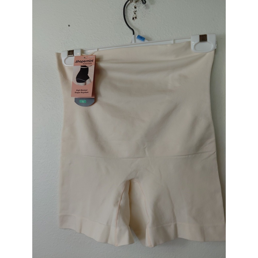 SHAPERMINT ESSENTIALS HIGH-WAISTED SHAPER BOYSHORTS IN BEIGE SIZE L